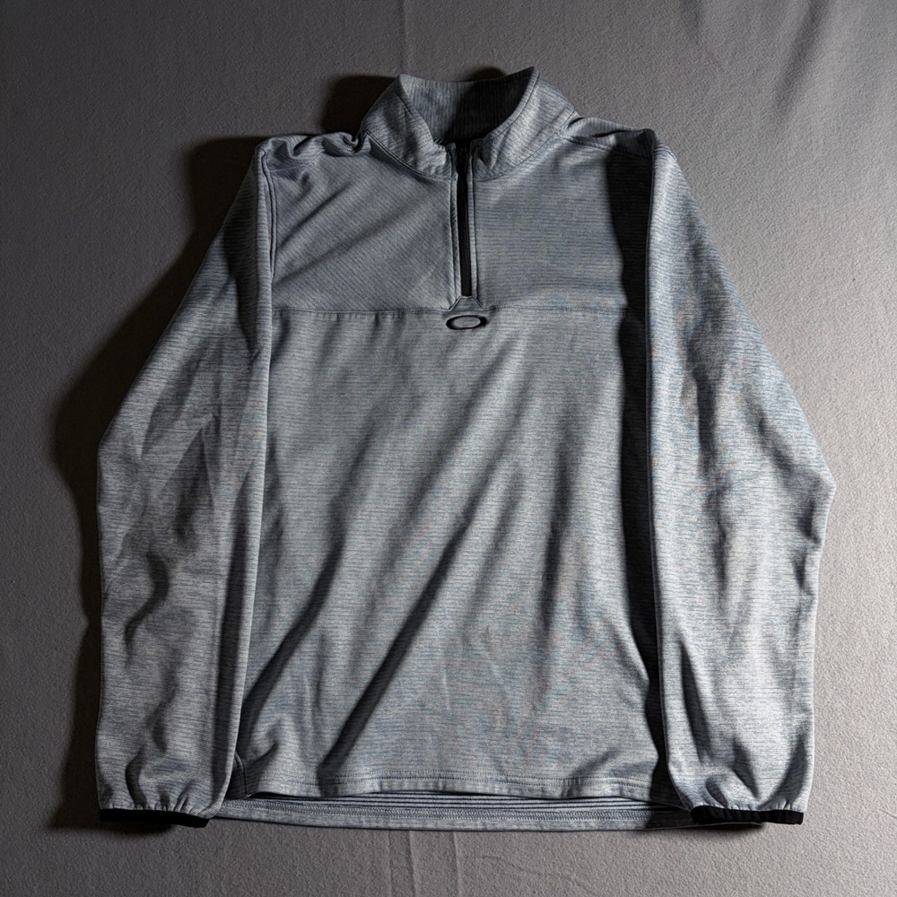 Oakley Mens Large Gray Blue Heathered Quarter Zip Pullover Performance Shirt